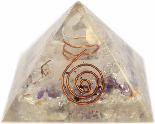 KDMD Med Orgonite Pyramid with Gemchips and Copper in White, 5.5 cm