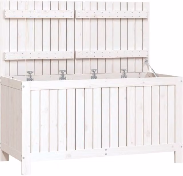 Berkfield Home Garden White Rustic Solid Wood Pine Storage Box W/D/H: 121 x 55 x 64 cm