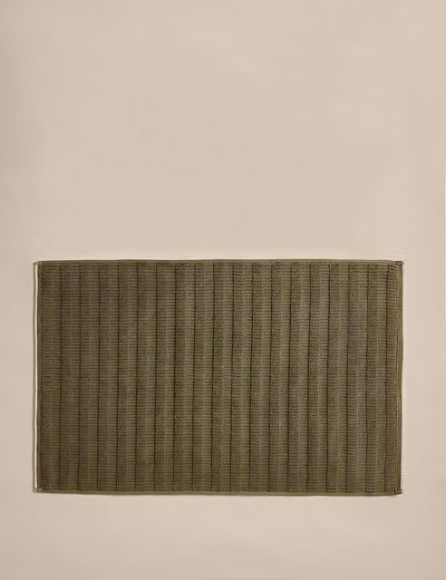 M&S Pure Cotton Striped Contrast Trim Bathmat in Moss Green