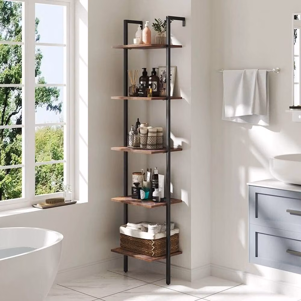 KORVIXA Industrial Floating Shelves, Brown Rustic Wall Mounted Shelving Unit, W: 100 cm, D: 60 cm – 2