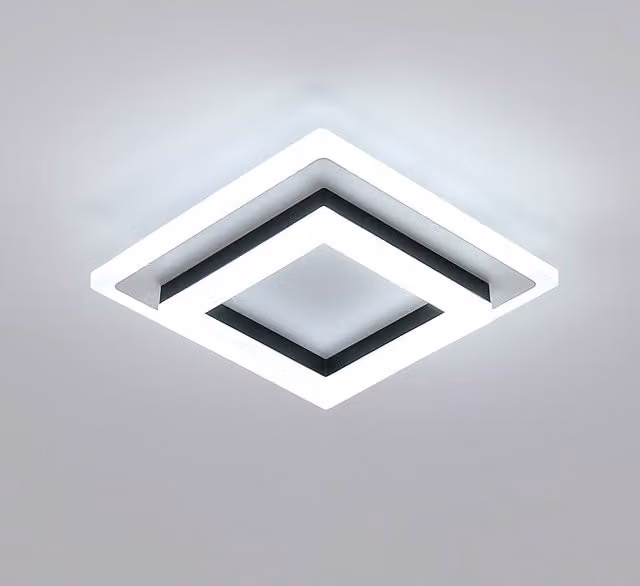 Pheashine Black and White Square Geometry LED Ceiling Light, 24W, 6000K Cool White, W/D/H: 20 x 20 x 7 cm