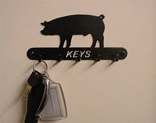 Poppyforge Pig Key Holder Rack in Black Solid Metal, W15 x H9 cm – 1