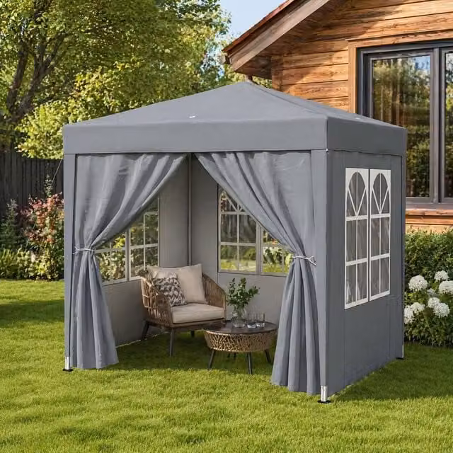 STILVORA Pop-Up Gazebo with Removable Walls and Windows in Grey, W/D/H: 200 x 200 x 240 cm