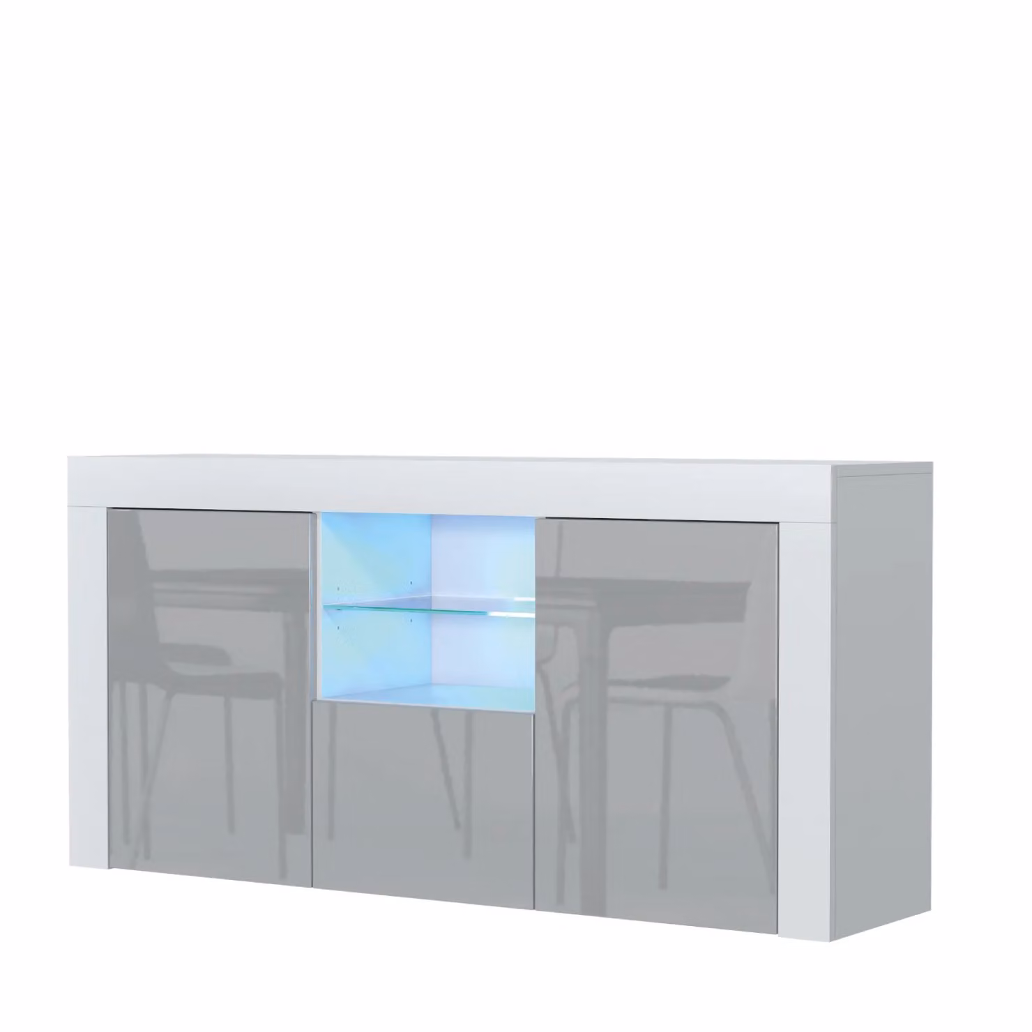 Mex Furniture LTD Modern Glossy Sideboard with LED Lighting in Light Grey, W: 145 cm, H: 70 cm, D: 35 cm – 2