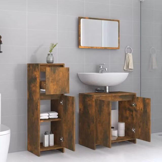 Berkfield Home 3 Piece Bathroom Furniture Set in Smoked Oak Brown – 1