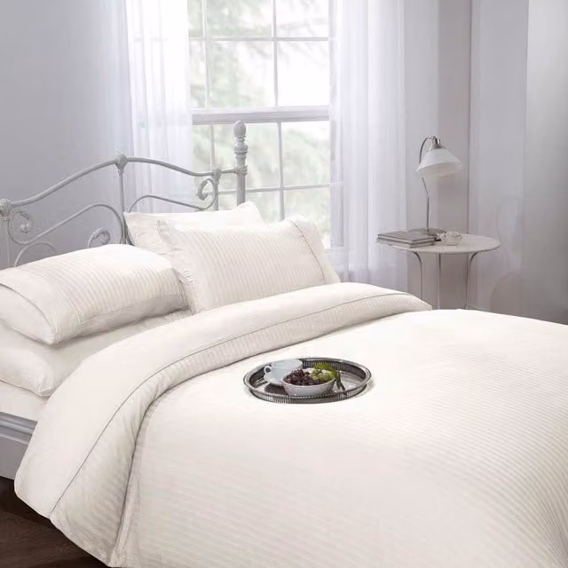 Dorchester Yellow Striped 300 Thread Count Cotton Mako Satin Duvet Cover and Pillowcase Set