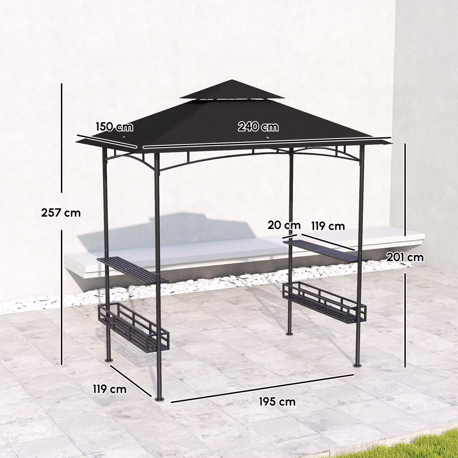 Outsunny BBQ Grill Gazebo with Shelving, Grey – 3