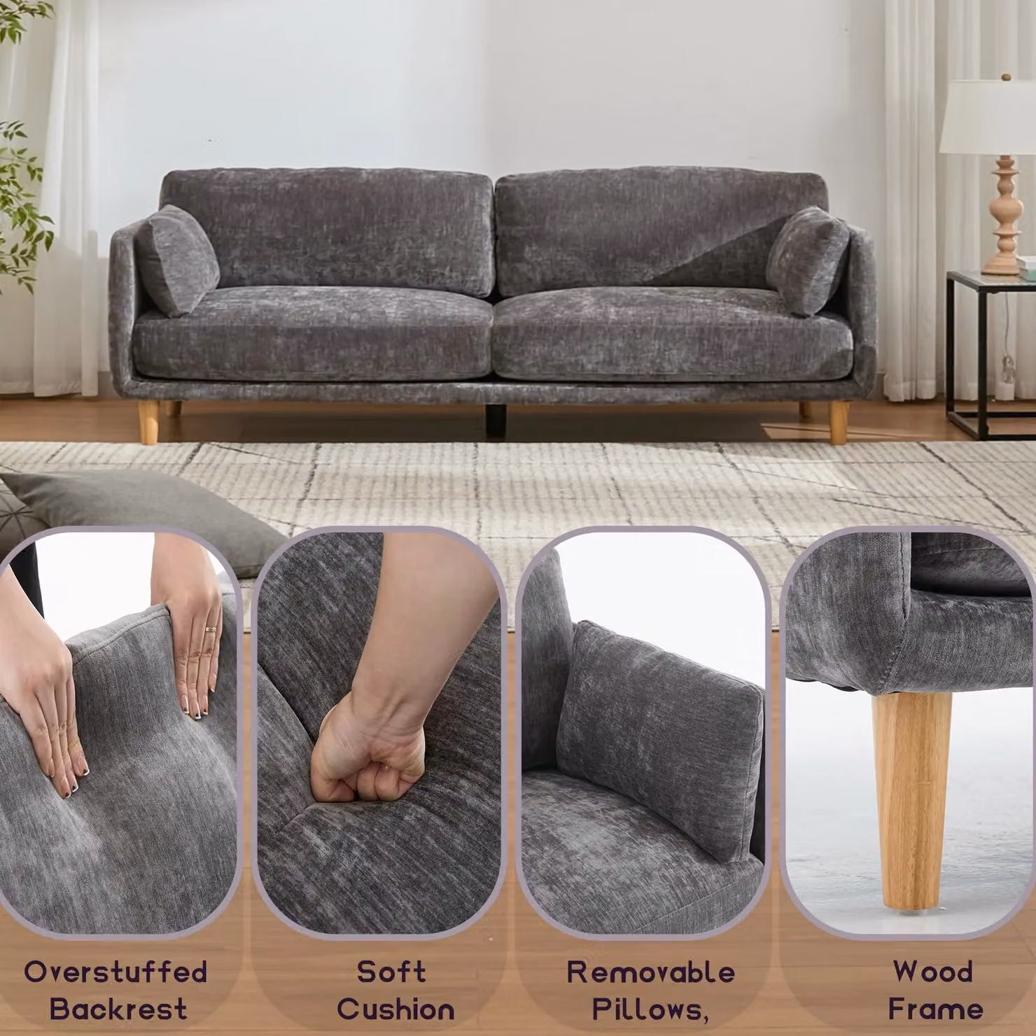FURNITURE ONE Modern Velvet Upholstered 2 Seater Loveseat in Grey – 2