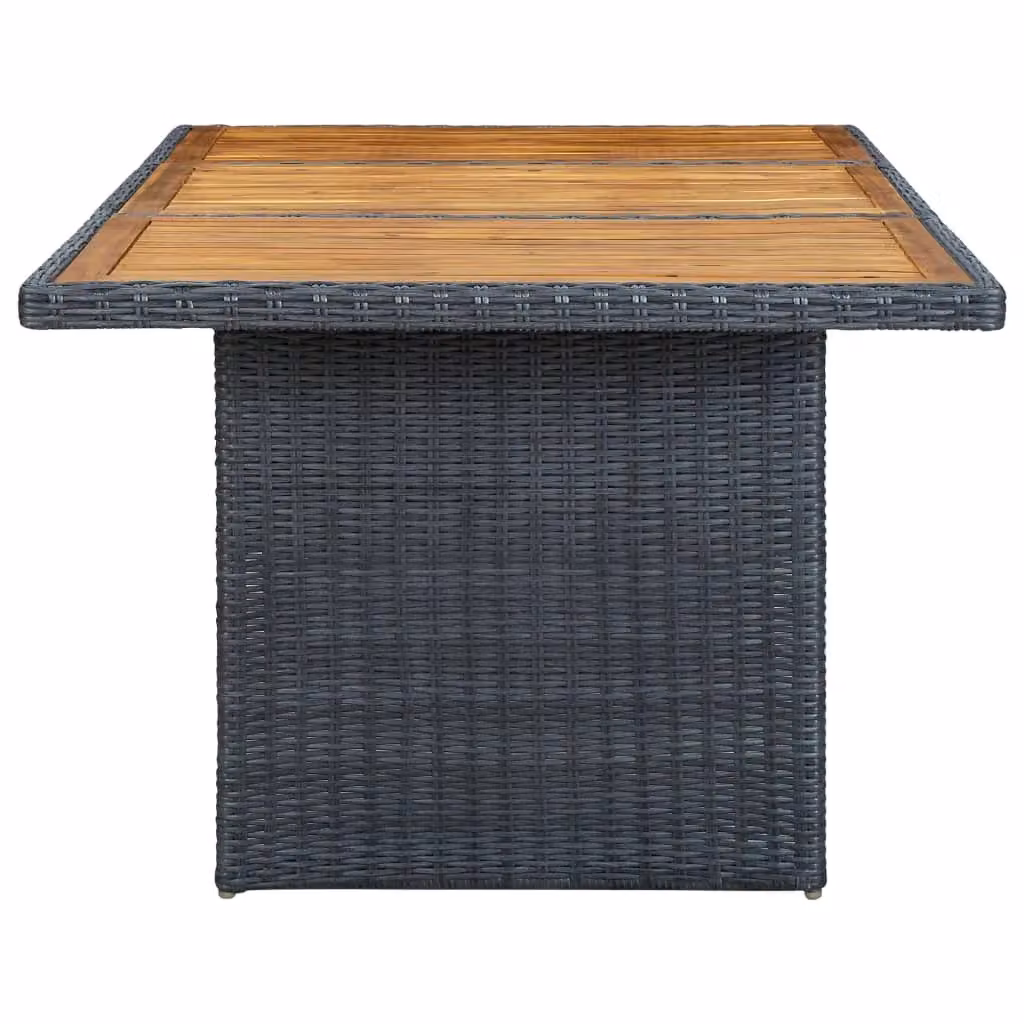 Berkfield Home Garden Table in Dark Grey Poly Rattan and Solid Acacia Wood – 3