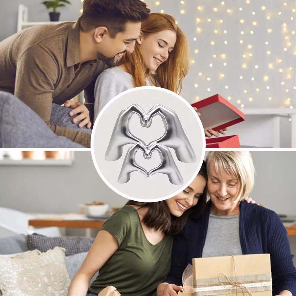 Huhote Modern Heart Hands Sculpture Decor, Silver Minimalist Hand Gesture Statue, Set of 2 – 3