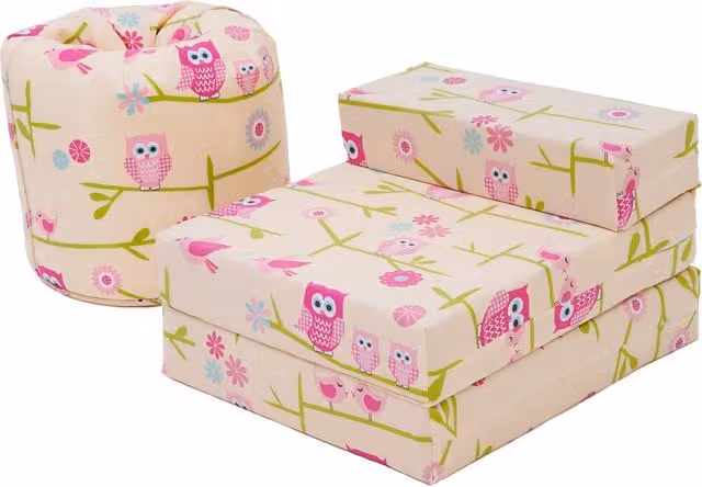 Ready Steady Bed Kids Z Bed and Bean Bag Chair with Owls Design in Multicolour