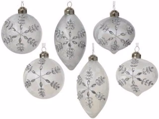 Garden Greatness Set of 6 Silver Frosted Glass Gem Baubles