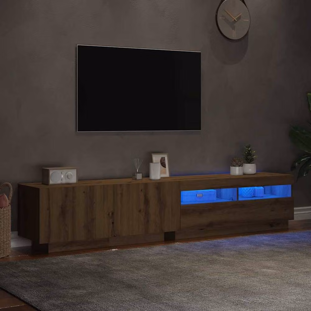 Berkfield Home Artisan Oak TV Cabinet with LED Lights in Brown, W/D/H: 200 x 35 x 40 cm – 4