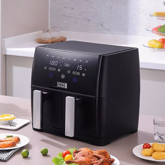 Livingandhome Smart Dual Zone Energy-Saving Air Fryer with Timer, Black