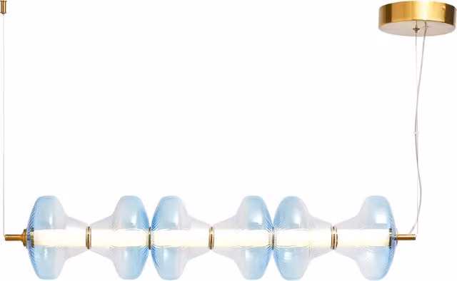 Litecraft Visconte Elias LED 6 Light Glass Bar Pendant Light in Satin Brass and Sky Blue