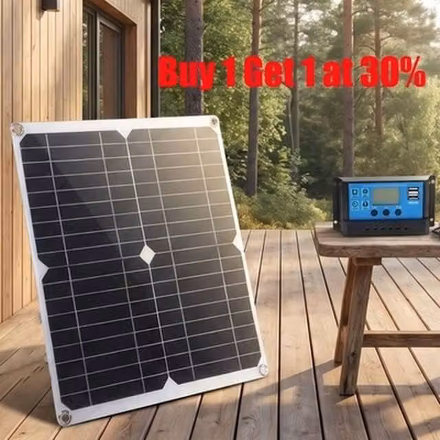 NESTLUNE 600W Solar Panel Kit with 12V Battery and Controller, Black, W: 1000 cm, H: 52 cm – 1