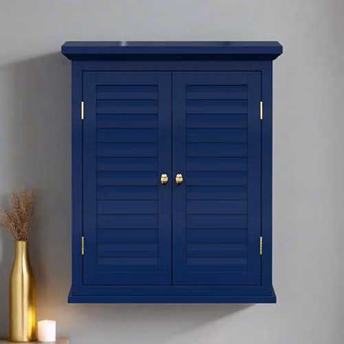 Teamson Home Glancy Wall Mounted Two-Door Cabinet with Internal Shelves in Blue and Silver – 2