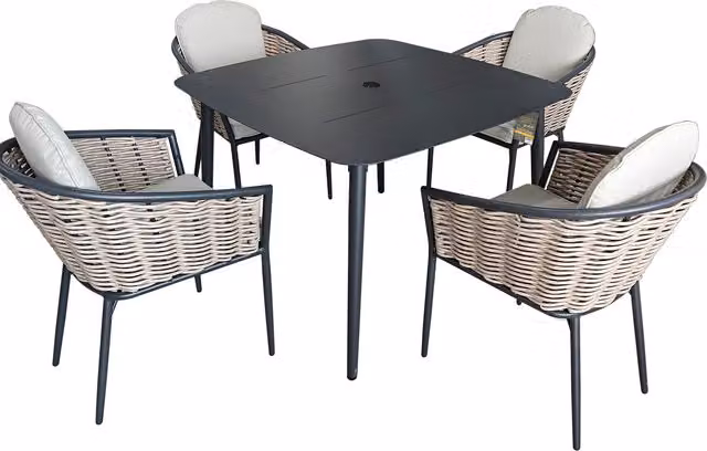 SHG Bolingbroke 4 Seater Aluminium Brown Wicker Dining Table Set in Beige