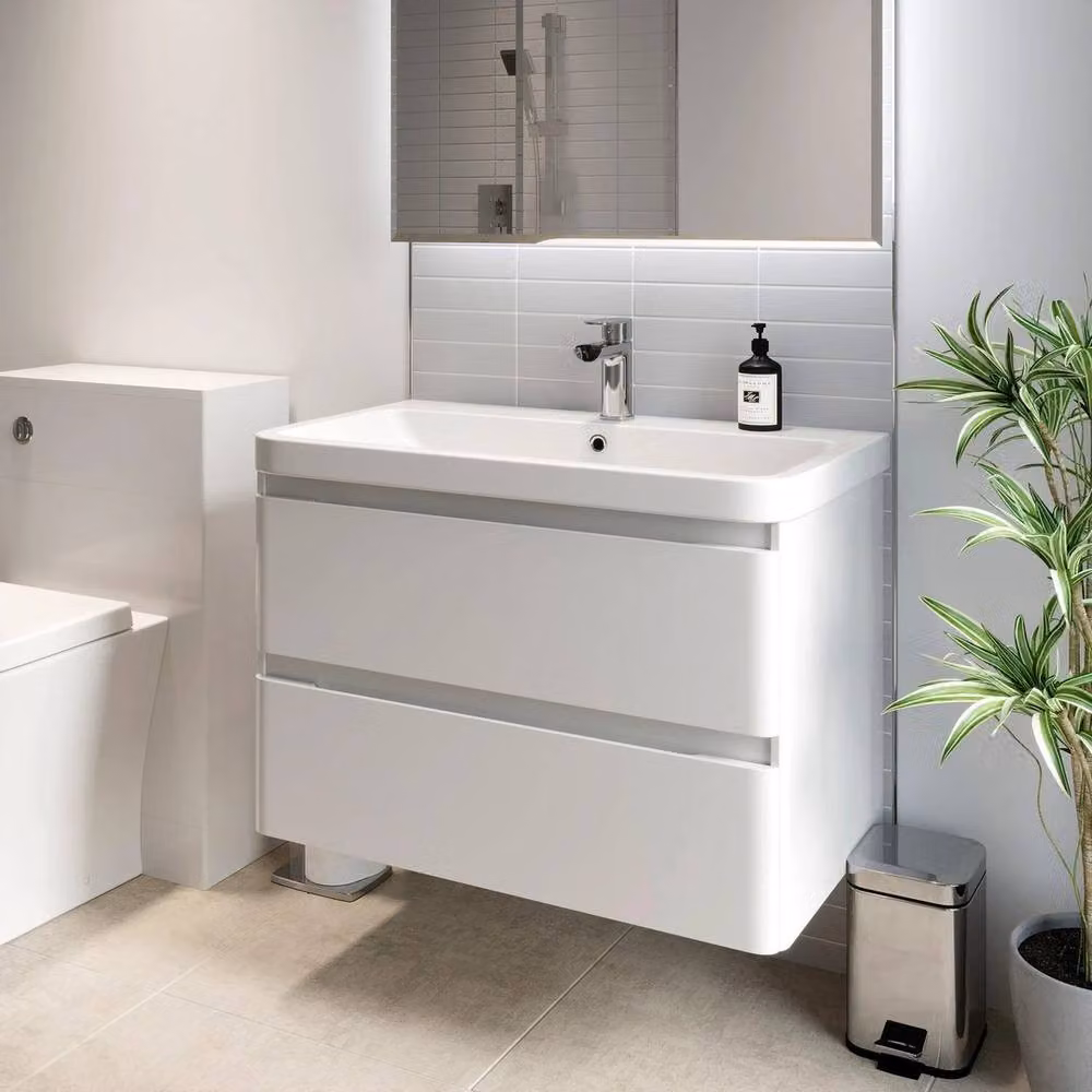 FORGEVIO White Gloss Wall Hung Bathroom Vanity Unit and Basin – 2