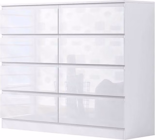 FLAVORA Modern 8 Drawer White Gloss Chest of Drawers W: 100 cm