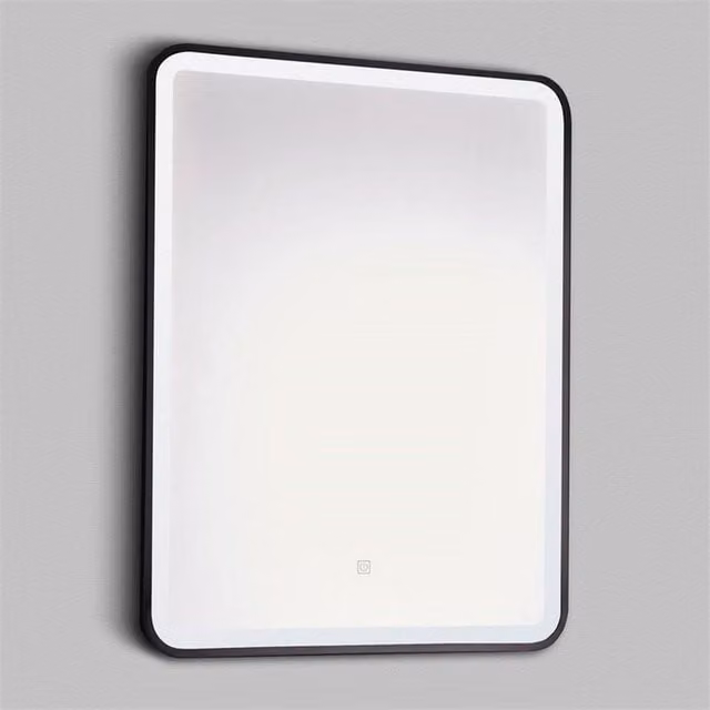 Clifton Modern Rectangular LED Wall Mirror in Matt Black, W: 80 cm, H: 60 cm