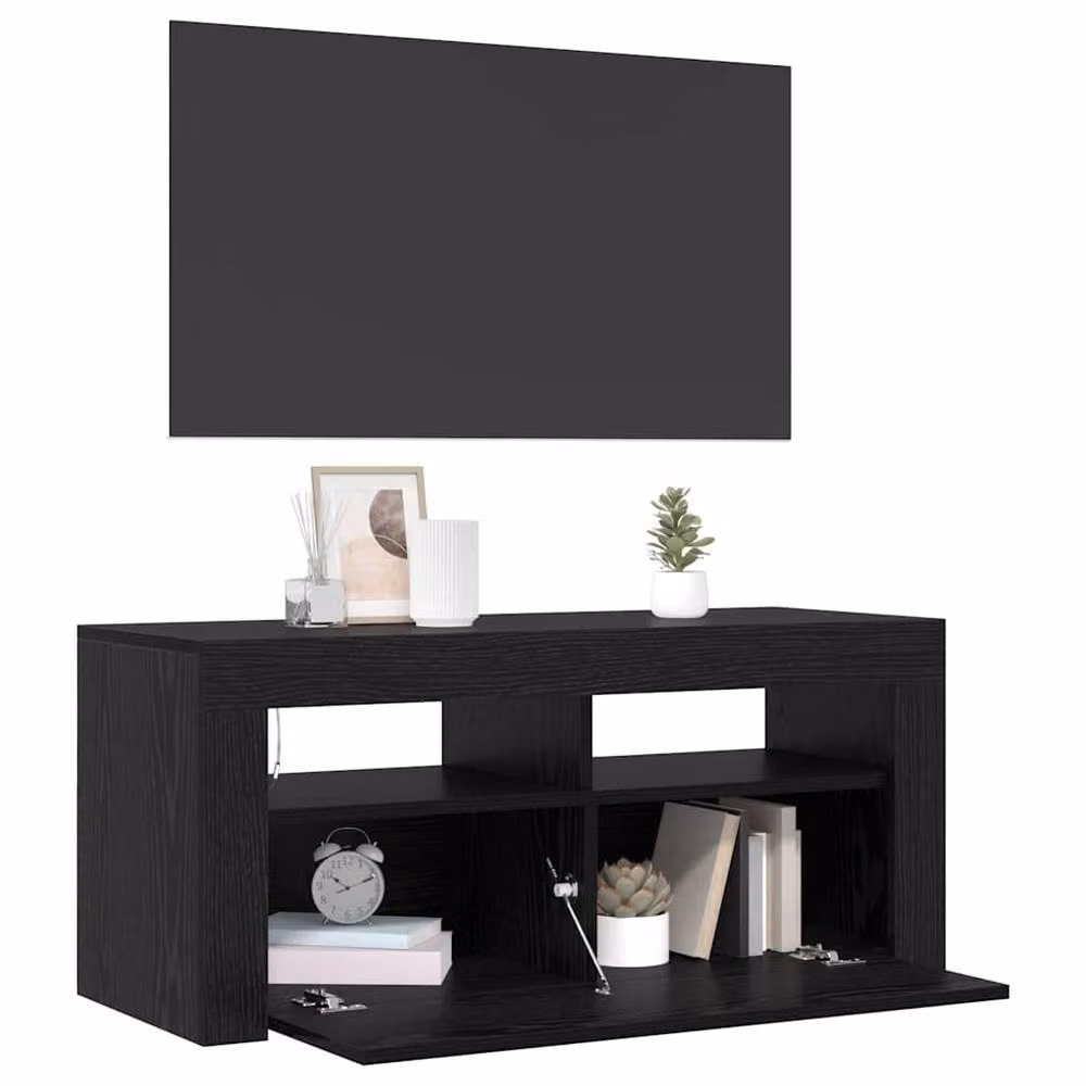 Berkfield Home Modern Black Oak TV Cabinet with LED, W/D/H: 90 x 35 x 40 cm – 3