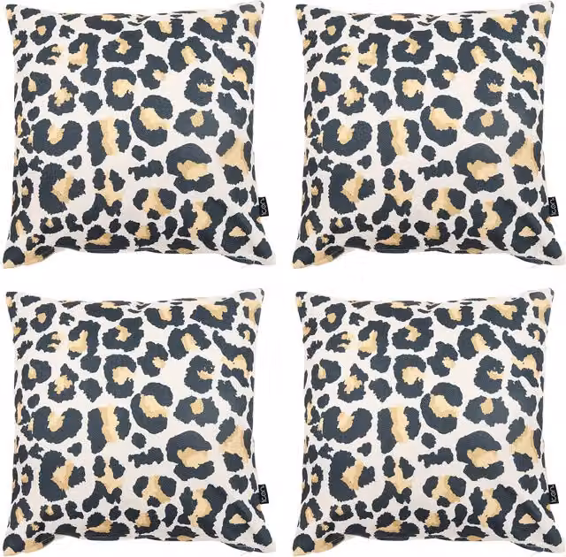 ICON Set of 4 Leopard Print Square Outdoor Fabric Cushions in Yellow and Beige