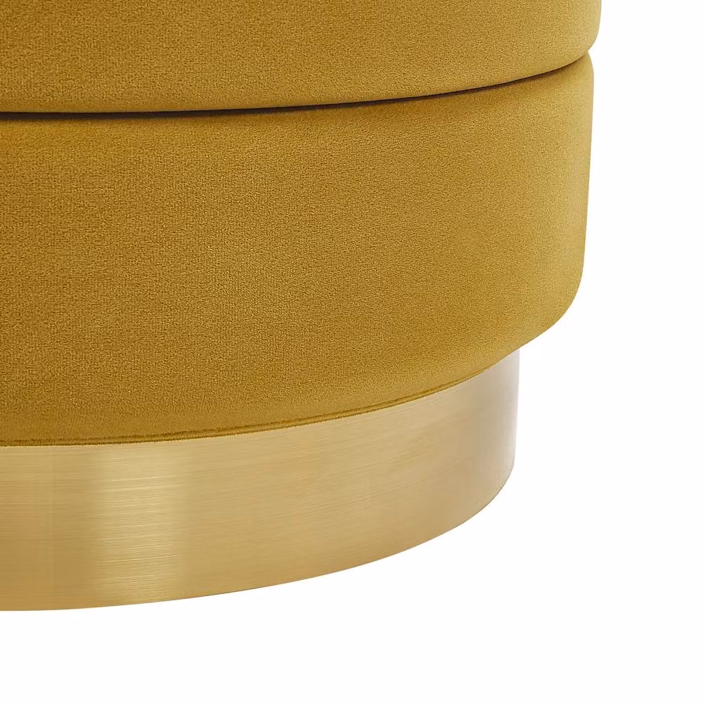 Wyld and Coco Set of 2 Yellow Tufted Velvet Cylindrical Storage Pouffes with Gold Stainless Steel Base – 4