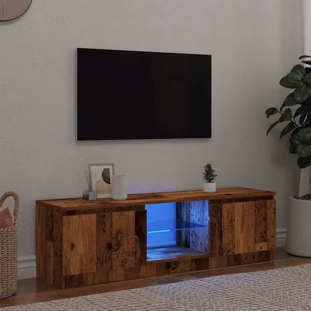 Berkfield Home Modern TV Cabinet with Integrated LED Lights in Brown, W/D/H: 140 x 40 x 35.5 cm