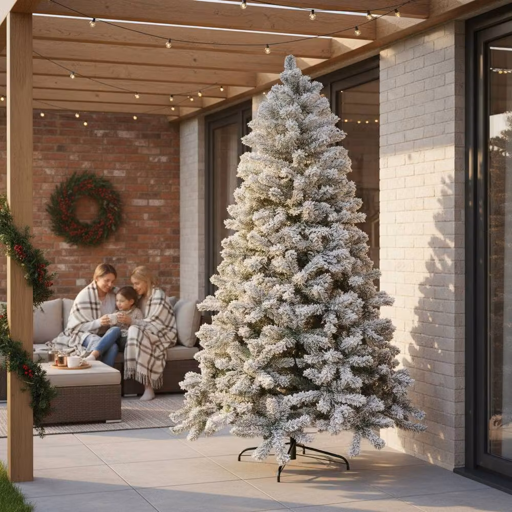Shatchi Snow Flocked Yukon Pine Green and White Artificial Christmas Tree, Height: 182.88 cm – 5