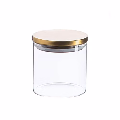 Argon Tableware Scandi Airtight Glass Storage Jar with Gold Metal Lid, 550ml
