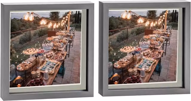 Nicola Spring Pack of 2 Grey 3D Box Photo Frames with 8x8 inch Mount, W/D/H: 25.4 x 25.4 x 25.4 cm