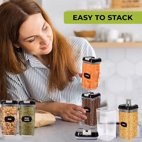 Top 3 Airtight Stackable Food Storage Containers, Pack of 3 x 1.2 l, Clear Plastic and Silicone – 6