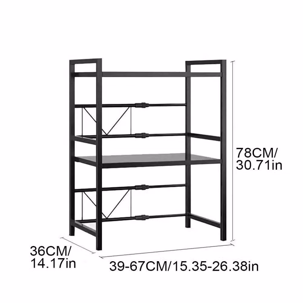 KORVIXA Adjustable 3 Tier Metal Microwave and Oven Storage Rack Stand in Black – 1