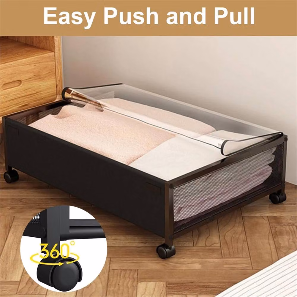 Nordara 2x Large Underbed Storage Boxes with Lids and Wheels in Black – 4