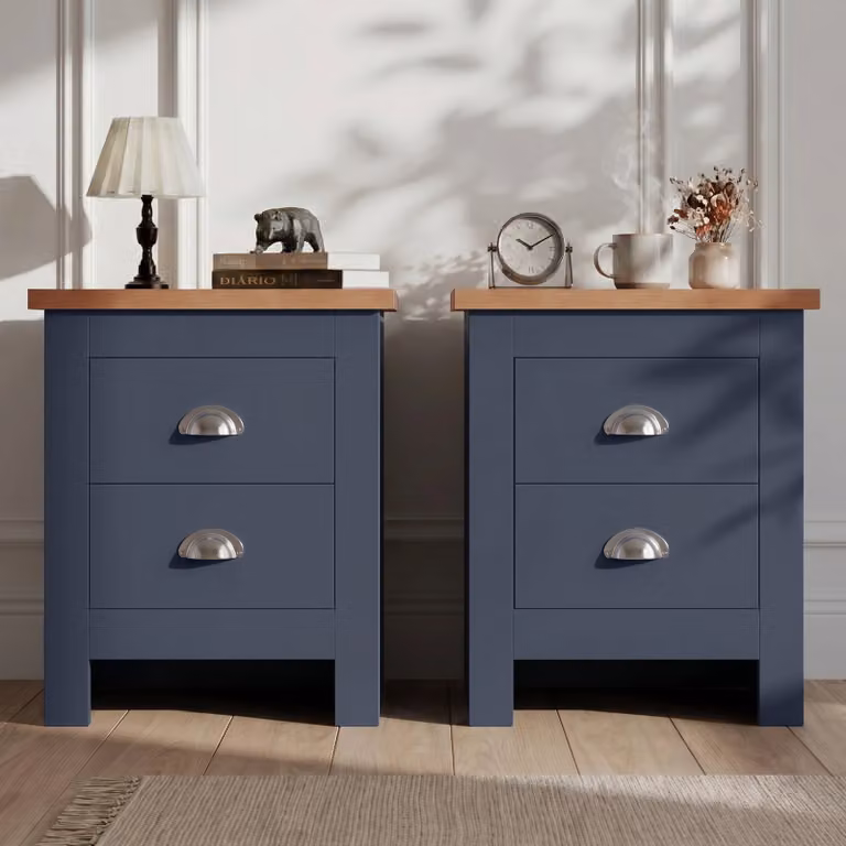 DHS Pair of Shaker Style 2 Drawer Bedside Tables in Blue
