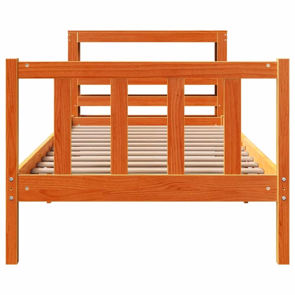 Berkfield Home Wax Brown Pine Bed Frame with Headboard, W/D/H: 100 x 200 cm – 2