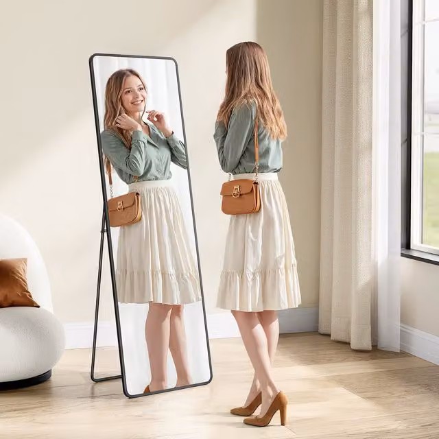 SONGMICS Full Body Mirror with Black Aluminium Frame