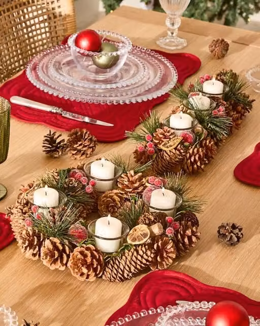 Dibor Set of 2 Citrus Spice Round Table Centrepiece Tealight Holders in Red