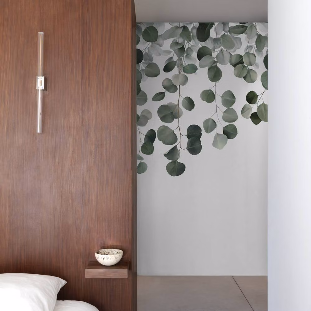 Grandeco Icarus Cascading Sprigs 3 Panel Repeatable Mural in Green, W: 280 cm, H: 159 cm – 3