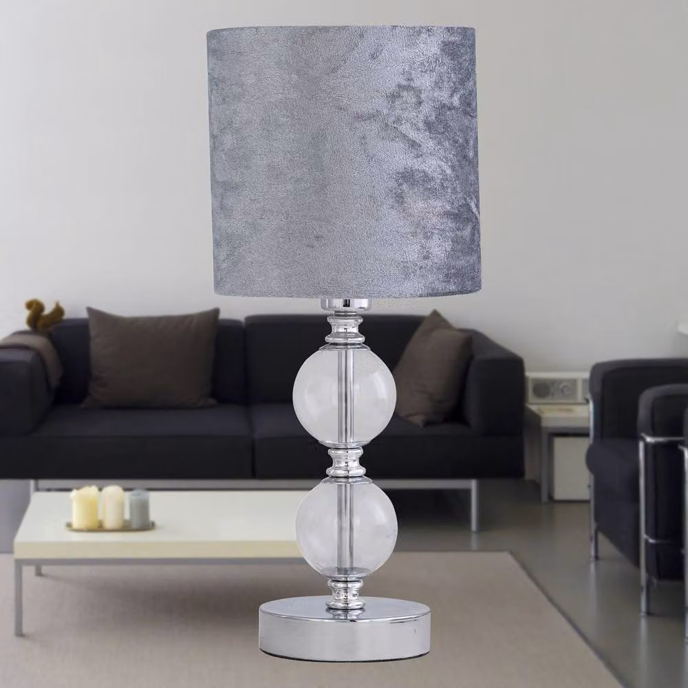 First Choice Lighting Set of 2 Chrome Two Ball Table Lamps with Grey Crushed Velvet Shades in Silver – 4