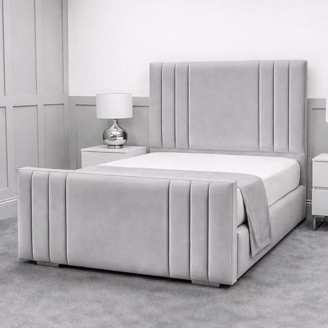 Living Comfort Bedz Canberra Silver Velvet Upholstered Gas Lift Storage Bed with 48 Inch Headboard, Size: Double (140 x 200 cm)