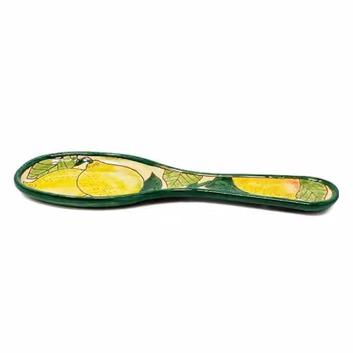 Verano Spanish Ceramics Signature Hand Painted Lemons Ceramic Spoon Rest, Multicolour, W: 28 cm – 3