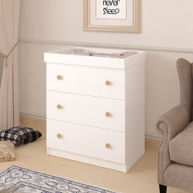 Shefa Kids Convertible Baby Changing Dresser with Removable Top Pad, White