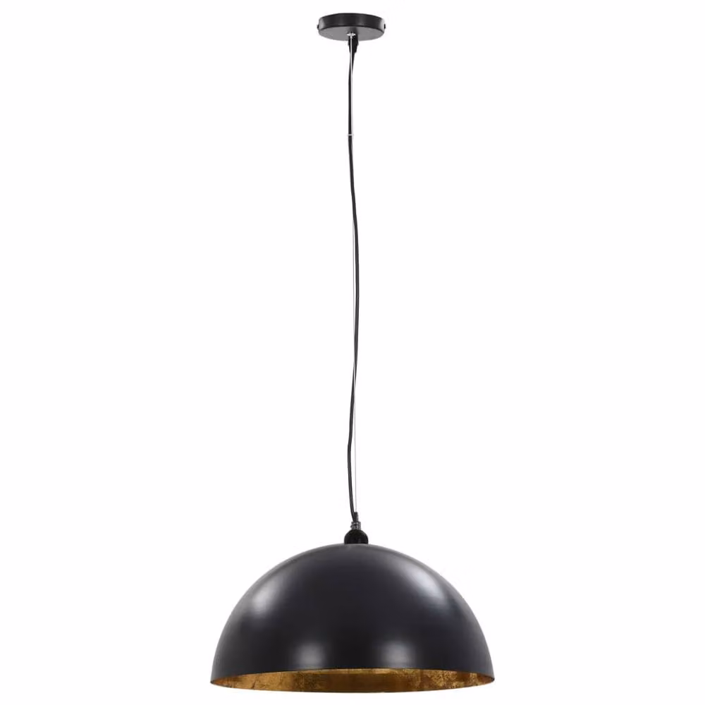 Berkfield Home Set of 2 Modern Semi-spherical Metal Ceiling Lamps in Black and Gold, Diameter: 50 cm, E27 – 3