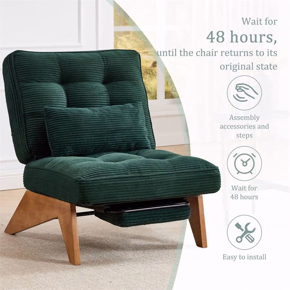 Direct Wicker Adjustable Reclining Chair with Ottoman and Emerald Green Striped Upholstery – 5