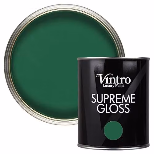 Vintro High Gloss Water Based Paint for Wood and Walls, Dark Green Brooklands, 1 Litre