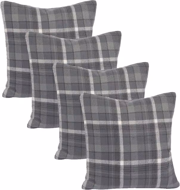 OHS Pack of 4 Winsford Checked Square Cushion Covers in Grey