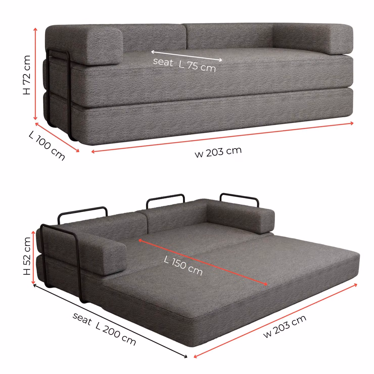 MN Furniture Modern 3 Seater Fabric Sofa Bed in Grey – 2