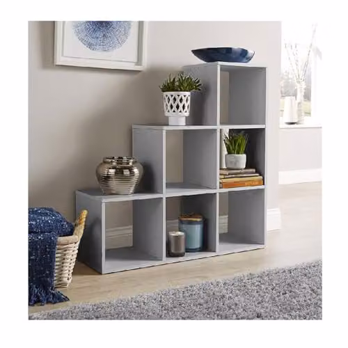 Home Source Step Style 6 Cube Wooden Display Bookcase in Grey – 2